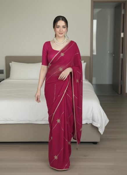 Transformative Rani Pink Party Wear Crush Rangoli Silk Saree with Embroidered C-Pallu Silk Sarees Wholesale