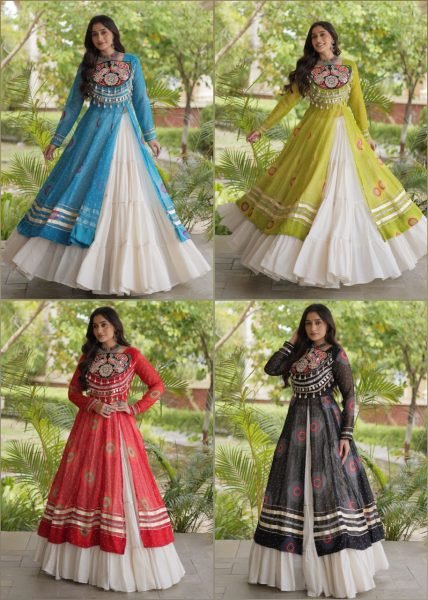 Transformative Sky Blue Full Stitched Kora Cotton Lehenga with 12 Meter Heavy Flair Navratri Lehnega Choli