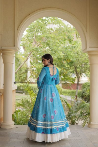 Transformative Sky Blue Full Stitched Kora Cotton Lehenga with 12 Meter Heavy Flair Navratri Lehnega Choli