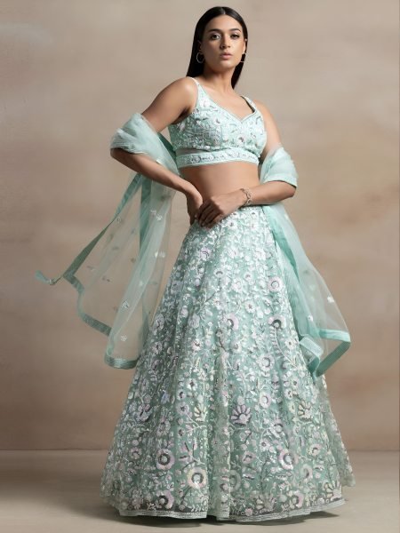 Transformative Sky Blue Soft Net Bridal Lehenga at Manufacturer Rate Bridal Lehenga Choli