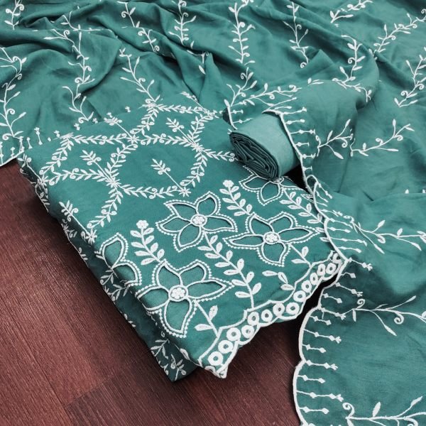 Transformative Teal Blue PV Vichitra Silk Multi Work Suit with Santoon Bottom and Dupatta Color Set Matching Dress Material Wholesale