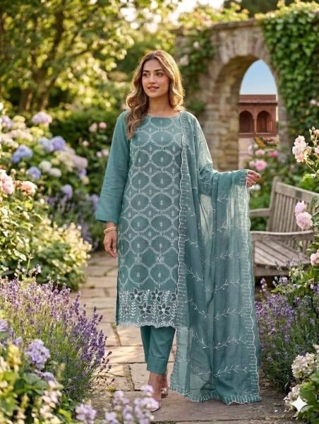 Transformative Teal Blue PV Vichitra Silk Multi Work Suit with Santoon Bottom and Dupatta Color Set Matching Dress Material Wholesale