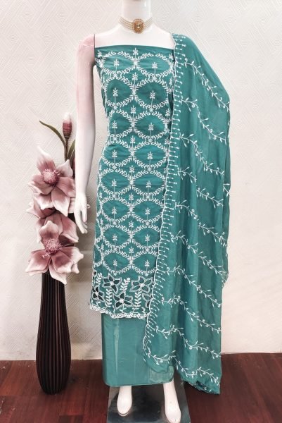 Transformative Teal Blue PV Vichitra Silk Multi Work Suit with Santoon Bottom and Dupatta Color Set Matching Dress Material Wholesale