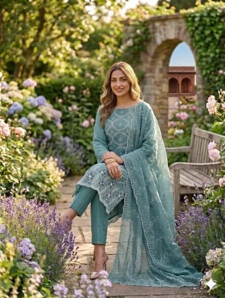 Transformative Teal Blue PV Vichitra Silk Multi Work Suit with Santoon Bottom and Dupatta Color Set Matching Dress Material Wholesale
