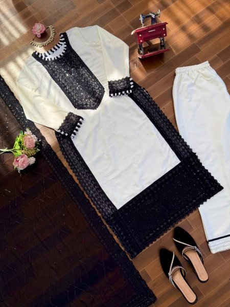 Transformative White Crepe Top Pant Set with Sequence Work for Festive Wear Ready To Wear Collection