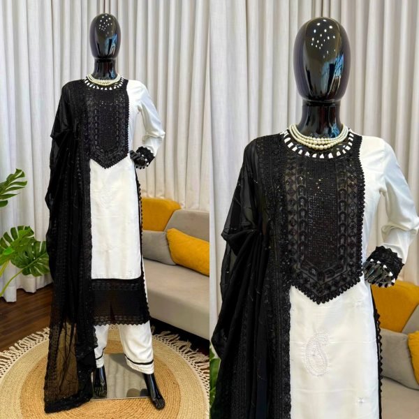 Transformative White Crepe Top Pant Set with Sequence Work for Festive Wear Ready To Wear Collection