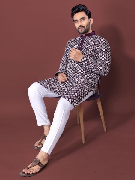 Transformative Wine Festive Wear Soft Silk Kurta Pajama Set for Men with Cotton Bottom Kurta Pajama Wholesale