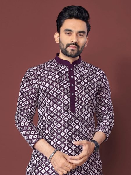 Transformative Wine Festive Wear Soft Silk Kurta Pajama Set for Men with Cotton Bottom Kurta Pajama Wholesale