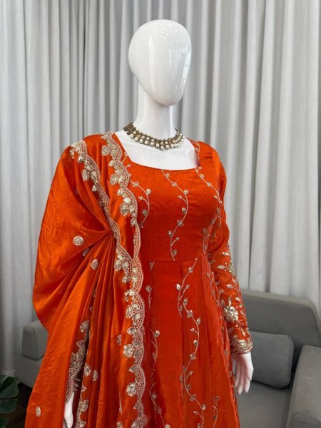 Treasured Fendy Silk Thread Sequin Embroidered Anarkali Pant Set at Party Wear Anarkali Kurtis 