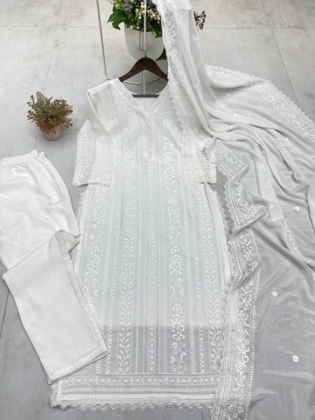 Trending Embroidered Chikankari Cotton Kurta Palazzo Set with Dupatta Ready to Wear Ethnic Wear for Ladies Online Shopping  Lucknowi Chikankari Kurtis Wholesale
