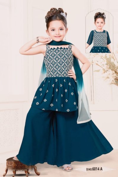 Trending  Embroidered with Beautiful Cut-Work  Stitched  Top - Palazzo with Dupatta For Baby Girl  Girls Wear