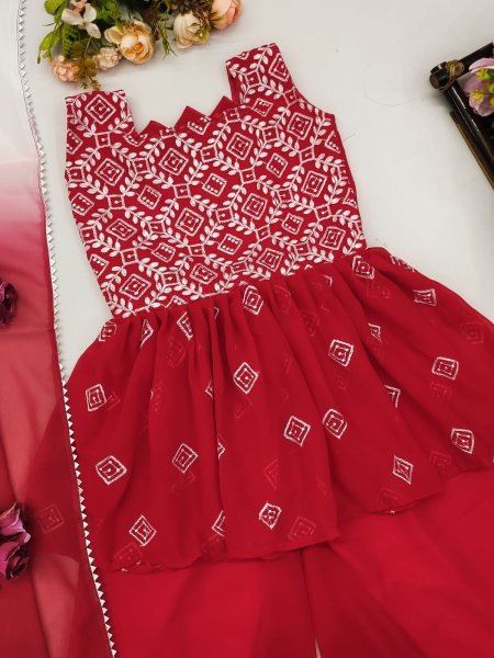 Trending  Embroidered with Beautiful Cut-Work  Stitched  Top - Palazzo with Dupatta For Baby Girl  Girls Wear