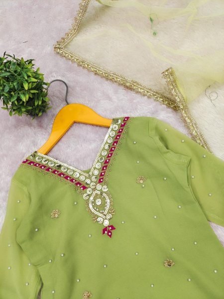 Trending Green Girls Sharara Set with Diamond Hand Work for Weddings Girls Wear