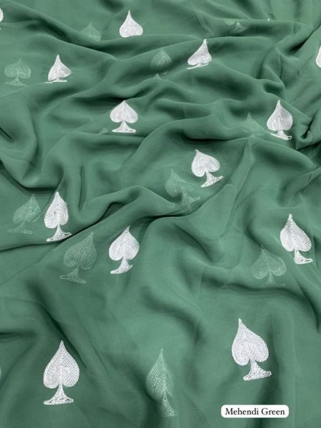 Trending Heart Shape Saree in Elegant Georgette with Gmathi Work Georgette Sarees Wholesale