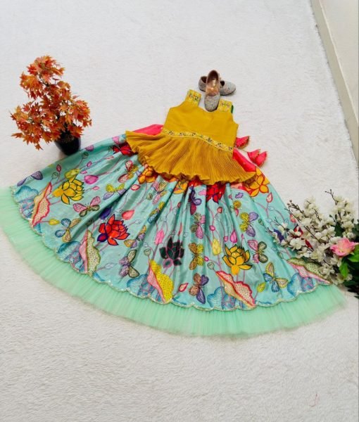 Trending Kalamkari Lehenga Choli for Kids with Embroidery Work Girls Wear