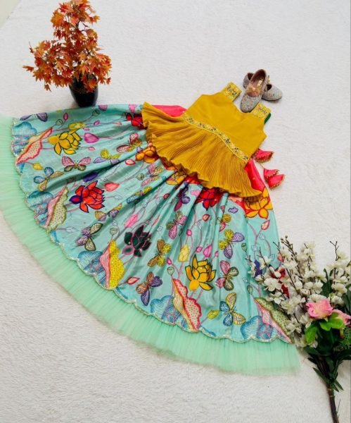 Trending Kalamkari Lehenga Choli for Kids with Embroidery Work Girls Wear