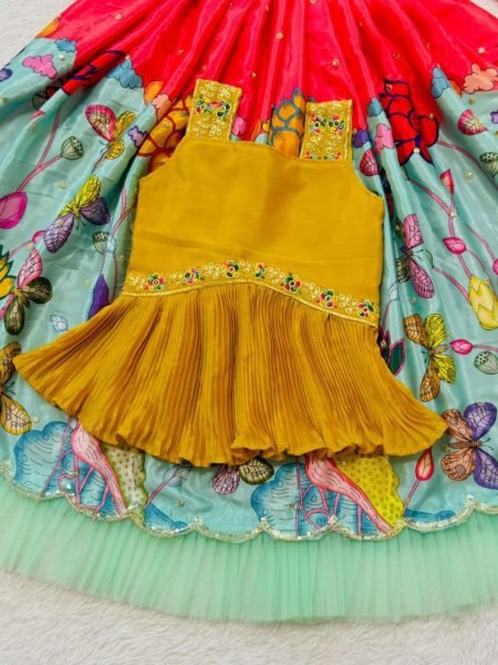 Trending Kalamkari Lehenga Choli for Kids with Embroidery Work Girls Wear