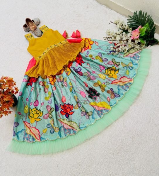 Trending Kalamkari Lehenga Choli for Kids with Embroidery Work Girls Wear