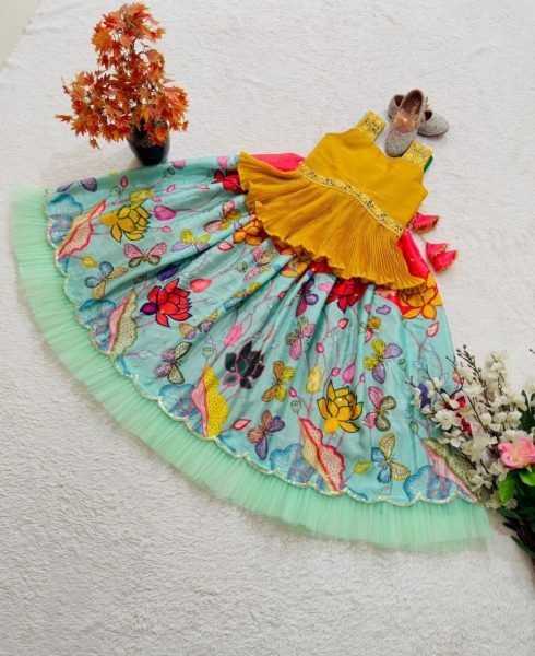 Trending Kalamkari Lehenga Choli for Kids with Embroidery Work Girls Wear