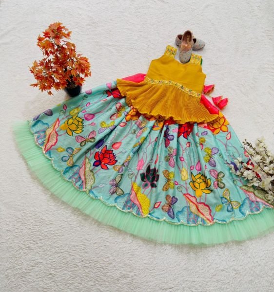 Trending Kalamkari Lehenga Choli for Kids with Embroidery Work Girls Wear
