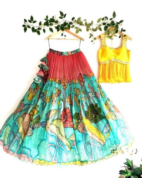 Trending Kalamkari Lehenga Choli for Kids with Embroidery Work Girls Wear