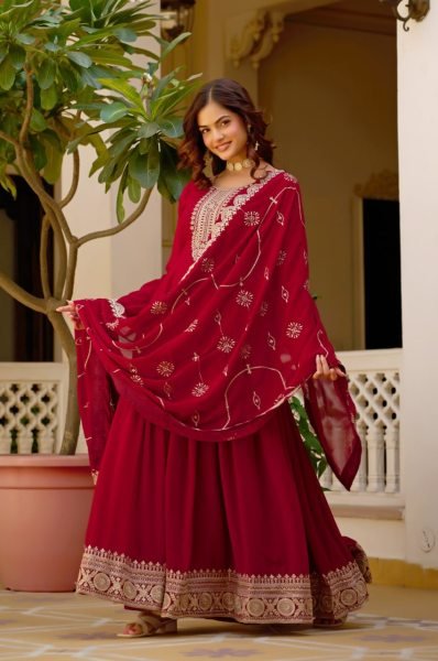 Trending Maroon Designer Maroon Gown for Women with Heavy Work Kurti With Dupatta Wholesale