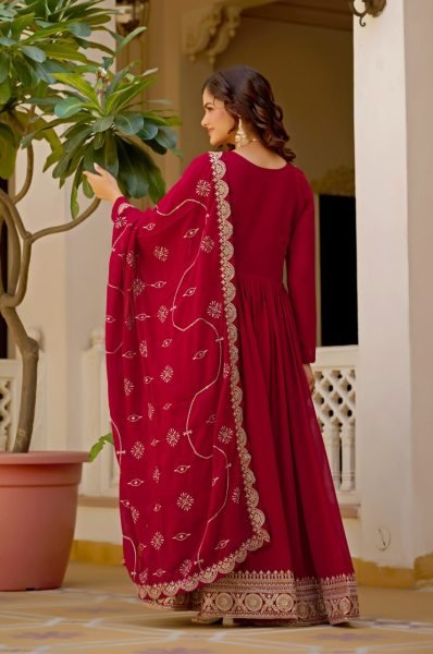 Trending Maroon Designer Maroon Gown for Women with Heavy Work Kurti With Dupatta Wholesale
