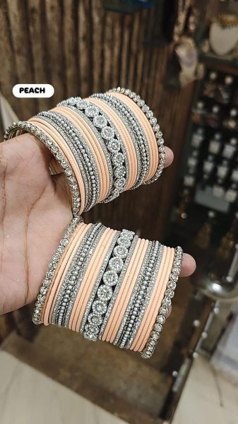 Trending Moti Bangles with Silver Touch Traditional Stone Work Kada Set for Women Fashion Accessories Wholesale