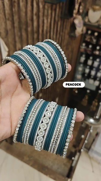 Trending Moti Bangles with Silver Touch Traditional Stone Work Kada Set for Women Fashion Accessories Wholesale