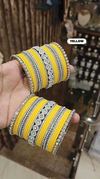 Trending Moti Bangles with Silver Touch Traditional Stone Work Kada Set for Women Fashion Accessories Wholesale