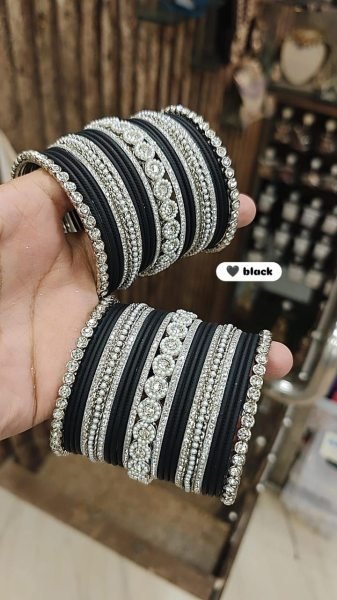 Trending Moti Bangles with Silver Touch Traditional Stone Work Kada Set for Women Fashion Accessories Wholesale