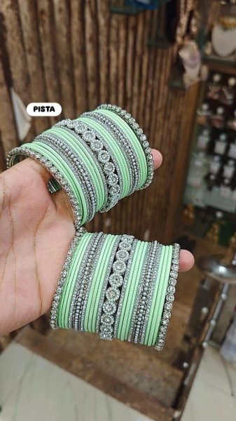 Trending Moti Bangles with Silver Touch Traditional Stone Work Kada Set for Women Fashion Accessories Wholesale