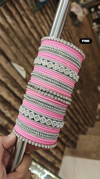 Trending Moti Bangles with Silver Touch Traditional Stone Work Kada Set for Women Fashion Accessories Wholesale