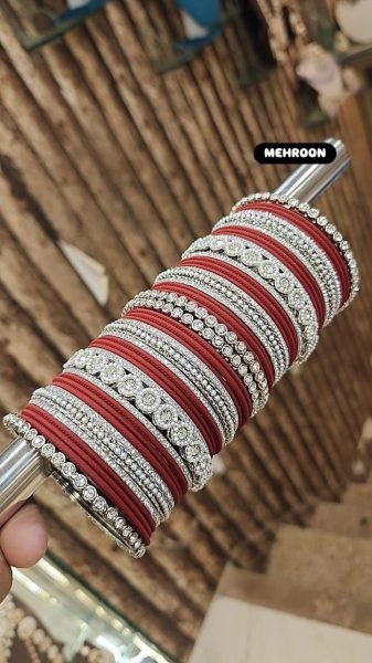 Trending Moti Bangles with Silver Touch Traditional Stone Work Kada Set for Women Fashion Accessories Wholesale