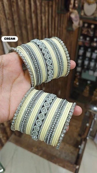Trending Moti Bangles with Silver Touch Traditional Stone Work Kada Set for Women Fashion Accessories Wholesale