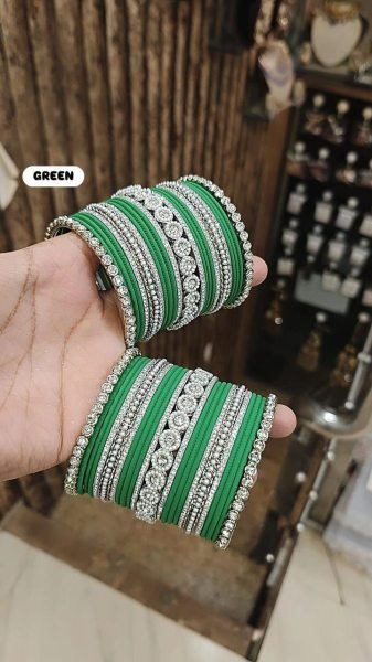Trending Moti Bangles with Silver Touch Traditional Stone Work Kada Set for Women Fashion Accessories Wholesale