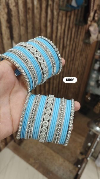 Trending Moti Bangles with Silver Touch Traditional Stone Work Kada Set for Women Fashion Accessories Wholesale