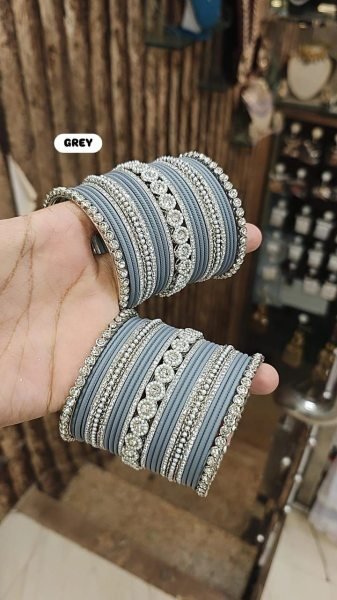 Trending Moti Bangles with Silver Touch Traditional Stone Work Kada Set for Women Fashion Accessories Wholesale