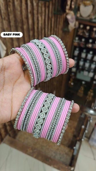 Trending Moti Bangles with Silver Touch Traditional Stone Work Kada Set for Women Fashion Accessories Wholesale