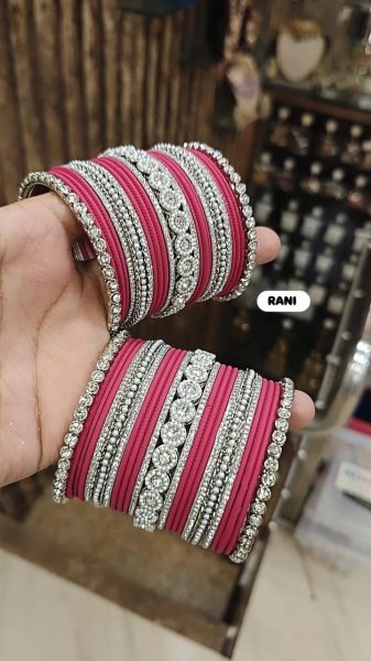 Trending Moti Bangles with Silver Touch Traditional Stone Work Kada Set for Women Fashion Accessories Wholesale