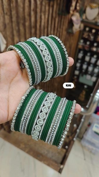 Trending Moti Bangles with Silver Touch Traditional Stone Work Kada Set for Women Fashion Accessories Wholesale