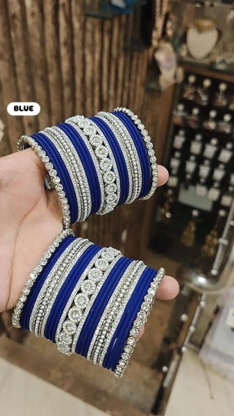 Trending Moti Bangles with Silver Touch Traditional Stone Work Kada Set for Women Fashion Accessories Wholesale
