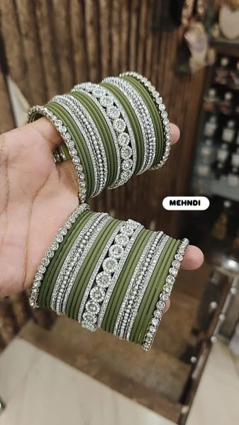 Trending Moti Bangles with Silver Touch Traditional Stone Work Kada Set for Women Fashion Accessories Wholesale