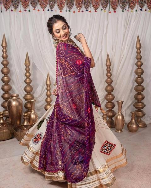 Trending Navratri Muslin Cotton Lehenga Chaniya Choli Set With Real Mirror Work And Georgette Dupatta Navratri Lehnega Choli