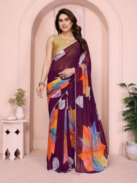 Trending Printed Sarees with Lace & Banglori Silk Blouse Online Wholesale Deal from Surat Manufacturer