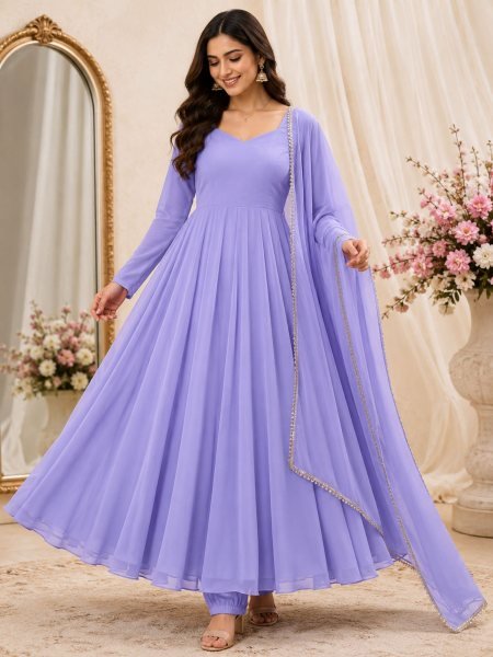 Trending  Purple Georgette Anarkali Dress with Dupatta Set Ready To Wear Suit