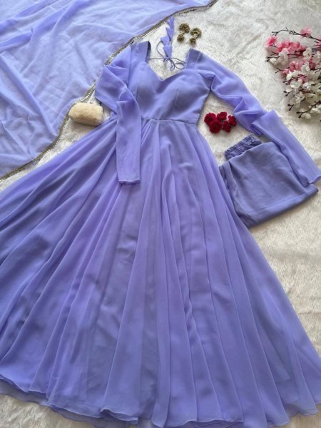Trending  Purple Georgette Anarkali Dress with Dupatta Set Anarkali Kurtis 