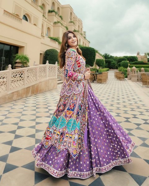 Trending Purple Navratri Muslin Cotton Lehenga Choli with Real Mirror Embroidery Navratri Lehnega Choli