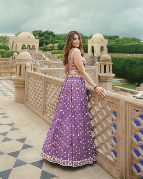 Trending Purple Navratri Muslin Cotton Lehenga Choli with Real Mirror Embroidery Navratri Lehnega Choli
