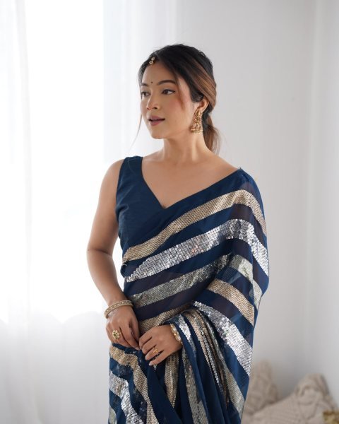 Trending Sequin   Embroidery Saree in Georgette with Mono Banglory Blouse Wholesale Partywear at Best Offer Now Georgette Sarees Wholesale